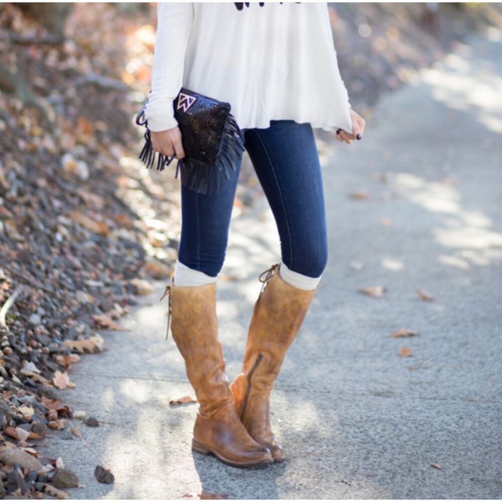 Bed Stu Distressed Manchester Knee High Boots Leather Tan Rustic Sizwe 6.5 NWOB